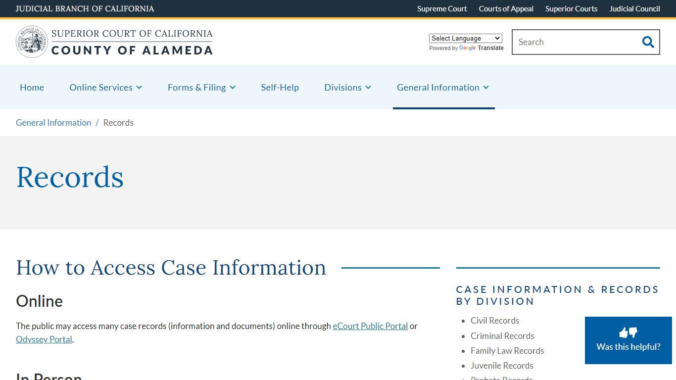 Records | Superior Court of California | County of Alameda