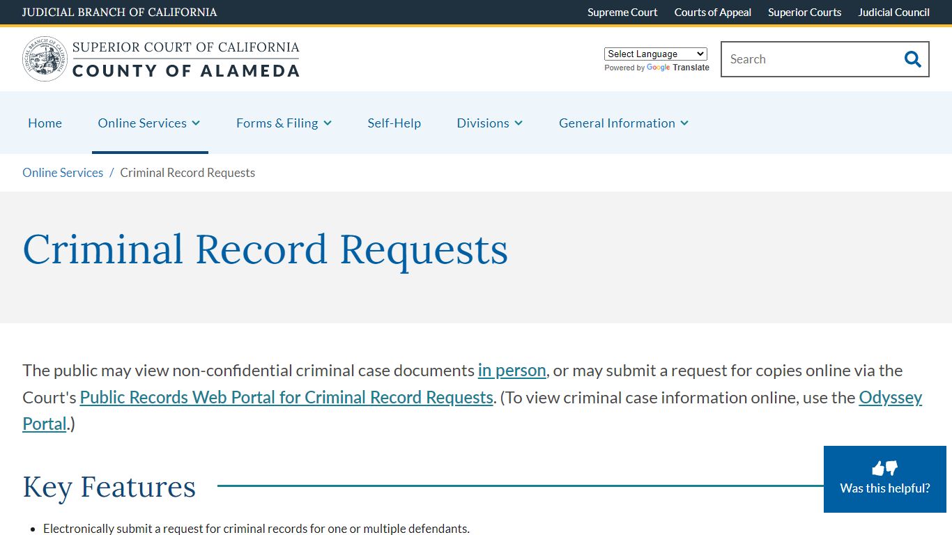 Criminal Record Requests | Superior Court of California | County of Alameda